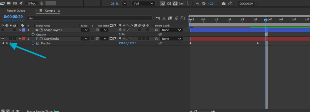 Screenshot of a timeline in After Effects showing the keyframe icon.