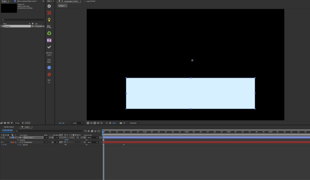 Screenshot of a shape layer in After Effects covering text.