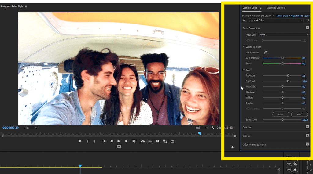 Screenshot of the Lumetri Color panel inside of Premiere Pro.