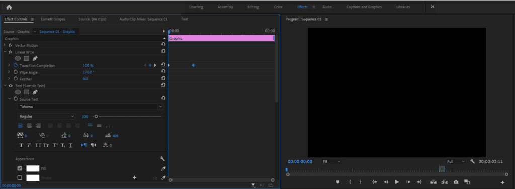 A screenshot of Premiere Pro showing how to add Transition Completion keyframes.
