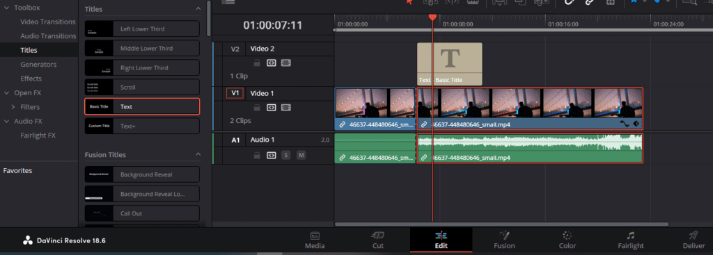 A screenshot of a text effect in the Timeline.