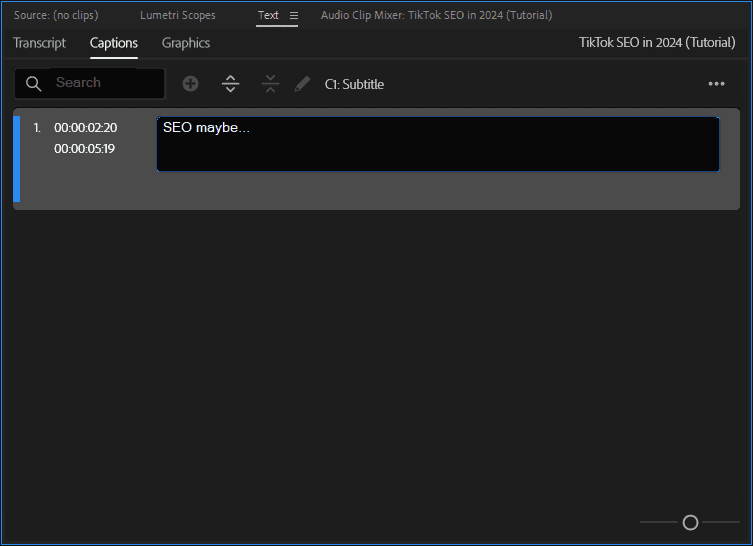 A screenshot showing how to add captions manually.