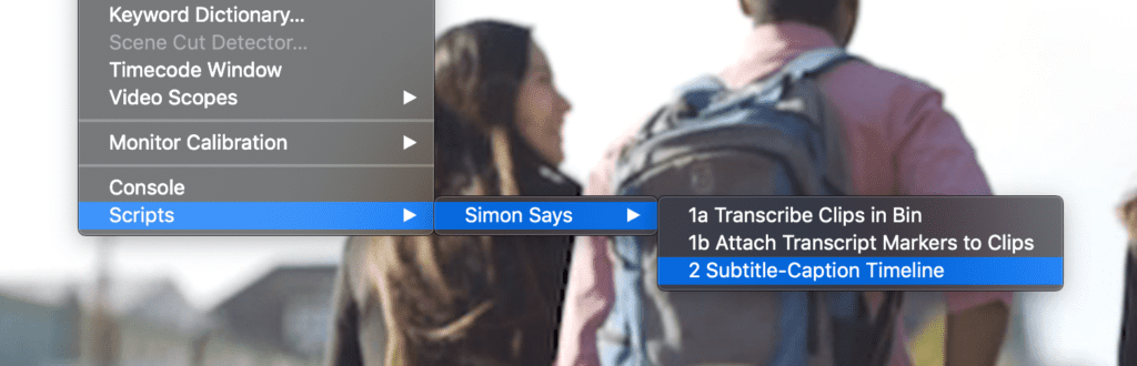A screenshot of the Simon Says extension and how to select 2 Subtitle-Caption Timeline. Source: Simon Says AI