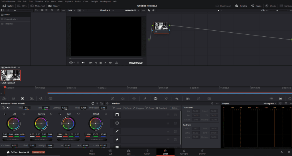 DaVinci Resolve's color workspace.
