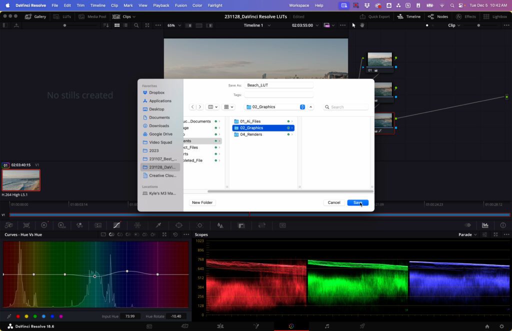 Finalize your export by choosing the format for your LUT and saving it