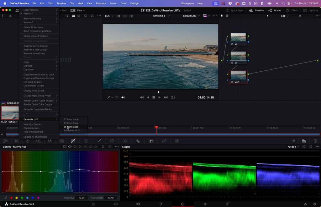 Right click on the clip and select generate LUT