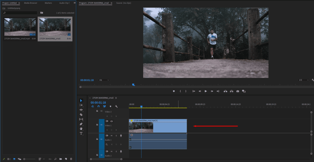 A screenshot of Premiere Pro's workspace showing how to import footage into the Timeline for editing.