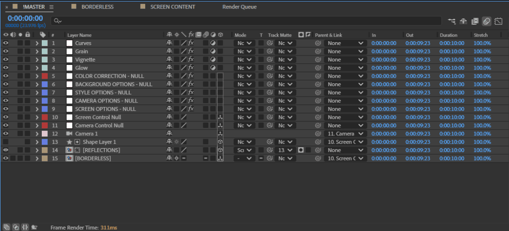 Example of After Effect's layer-based compositing system.