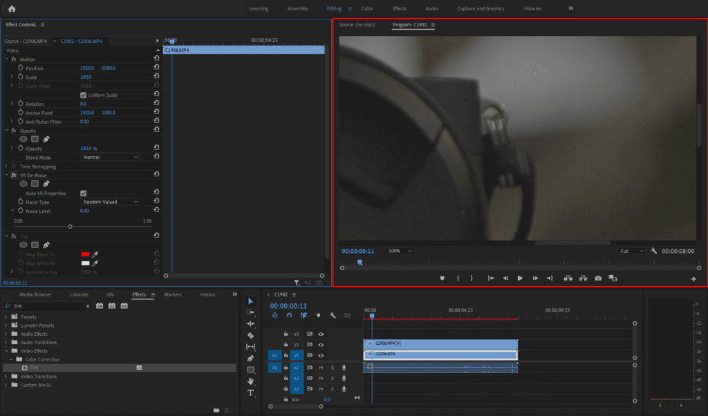 An after shot of the ISO 40,000 still, showing the effect that Premiere's VR De-Noise effect has.
