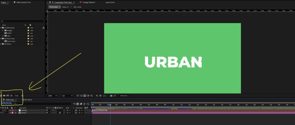 Screenshot of the available folders and customization options with an AEP file inside of After Effects.