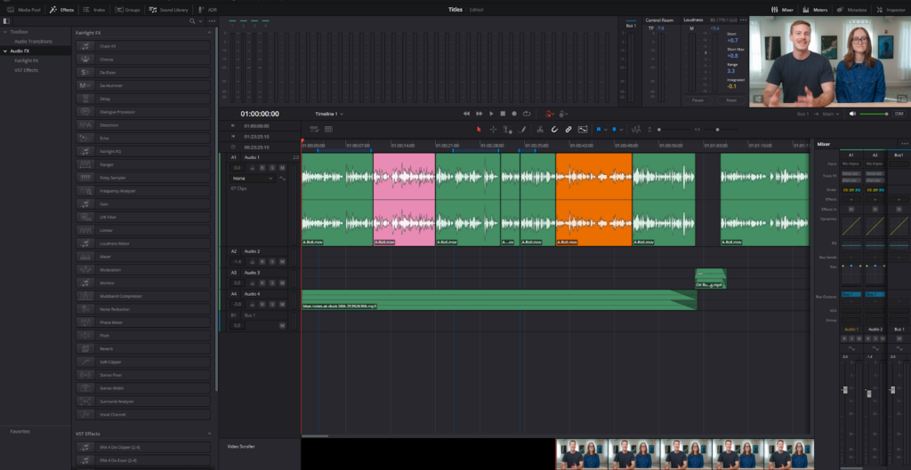 A screenshot showing Fairlight inside of DaVinci Resolve.