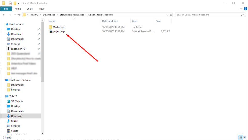 A screenshot of Windows Explorer, showing an example .drp file that you would double-click to install.