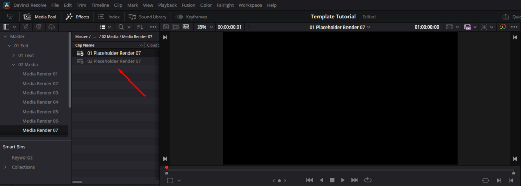 DaVinci Resolve's Effects panel, showing where to find the Placeholder elements.
