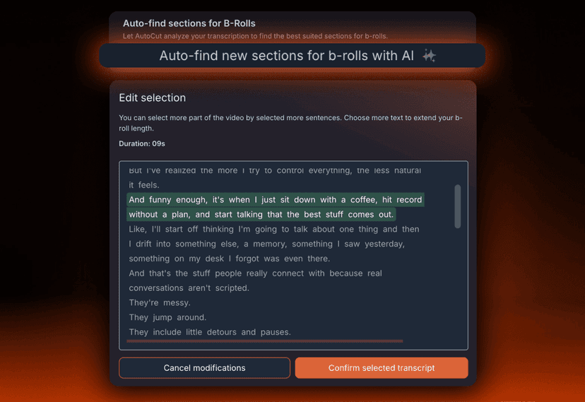 AutoCut's automatic AI b-roll tool.